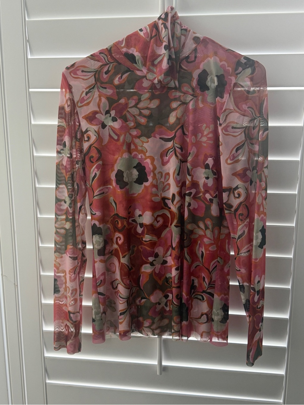 Misa Los Angeles Pink Floral Sheer Mock Neck Top